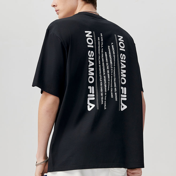 Men's FILA FUSION Alphabet Printing Sports Loose Round Neck Short Sleeve Black T11M121105F-BK