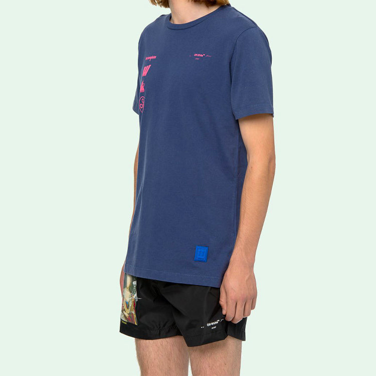 Off-White Back Photo Printing Short Sleeve Blue OMAA027E191850053088