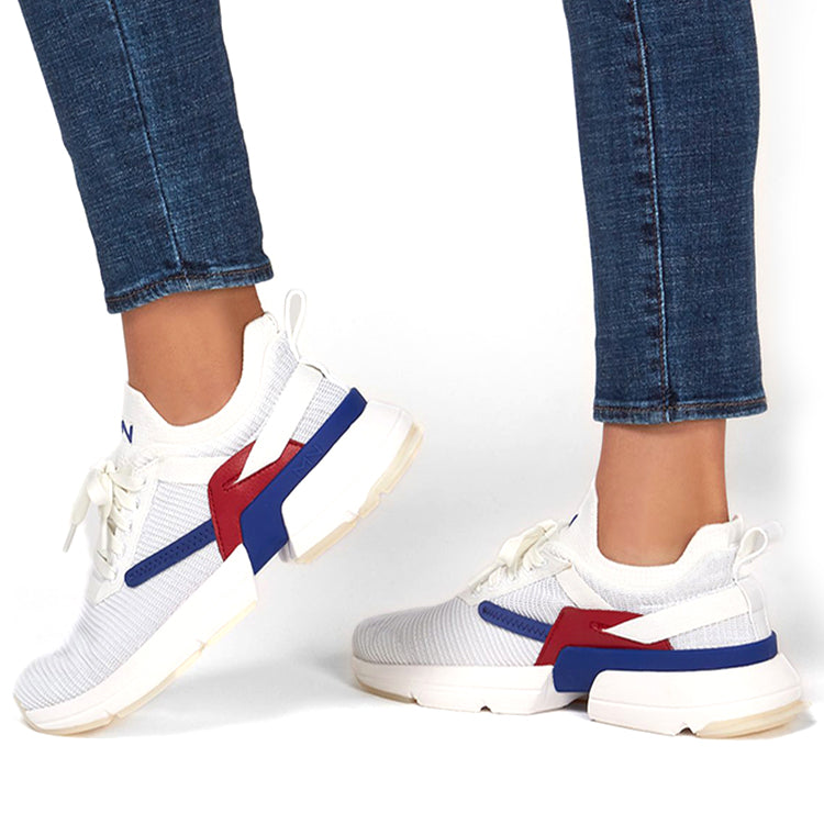 (WMNS) Skechers Split Running Shoes White/Blue/Red 133017-WNVR