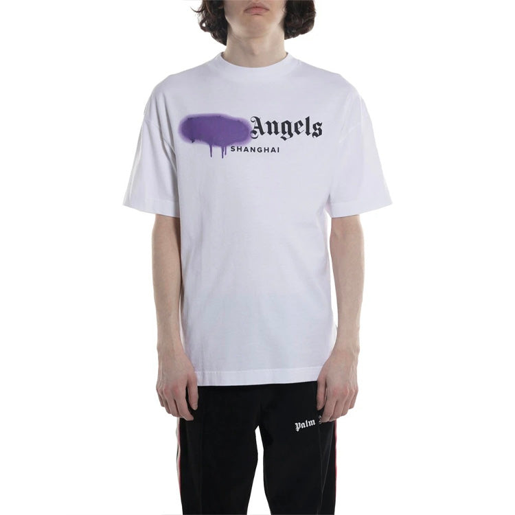 Men's PALM ANGELS Purple Graffiti Logo Short Sleeve White PMAA001S204130530195