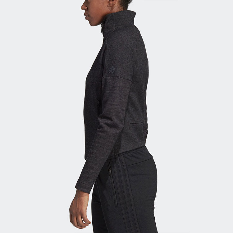 (WMNS) adidas W HTR Jkt Solid Color Irregular Zipper Sports Jacket Black Gray CZ2915
