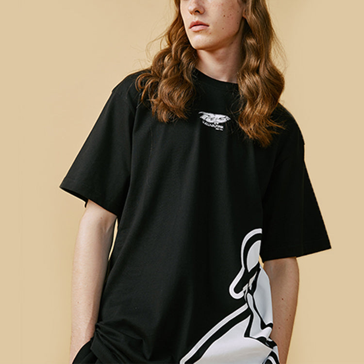PJs Vigor Surf Pattern Printing Short Sleeve Casual Loose Round Neck Alphabet Large LOGO Couple Style Black 20SSTS10342-P