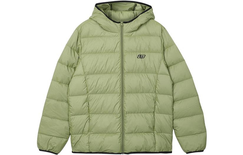Skechers Solid Logo Printed Short Hooded Down Jacket 'Blue Teal Green' L421M105