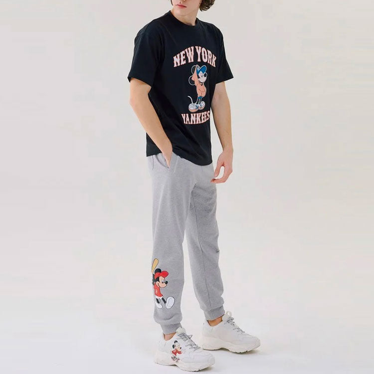 MLB  Disney Mickey Crossover New York Yankees Basic Printing Round Neck Short Sleeve Unisex Black 31TSK3031-50L