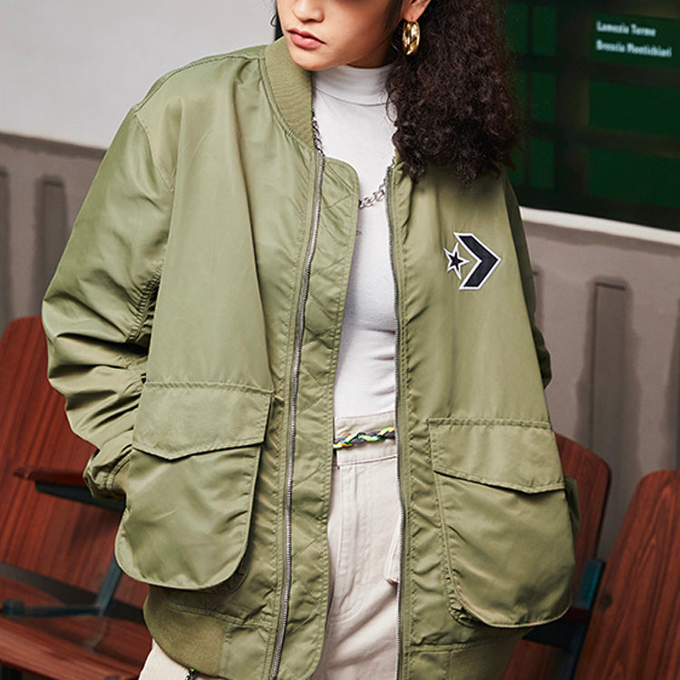 Converse Logo Loose Sports Retro aviator Jacket Couple Style Green 10024169-A02
