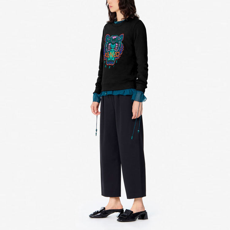 (WMNS) KENZO Embroidered Tiger Head Round Neck Black Hoodie F962SW7164X7-99