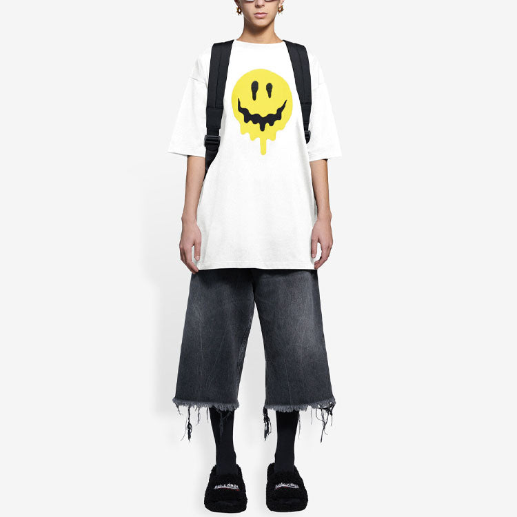 Balenciaga SS21 Smiling Face Printing Loose Short Sleeve White 641655TKVA18639