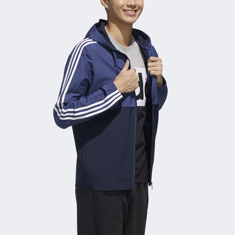 adidas Logo Printing Stripe Contrasting Colors Sports Hooded Jacket Blue FL8625
