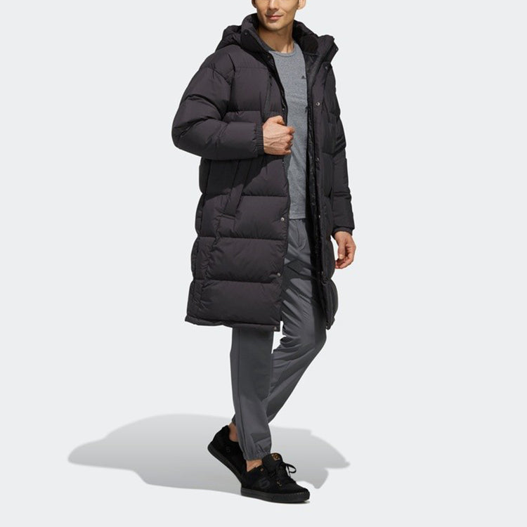 adidas Puffy Long Down Stay Warm Outdoor Sports hooded down Jacket Black EH4008