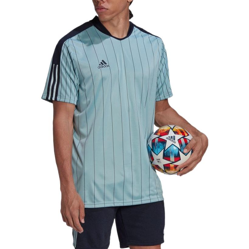 Men's adidas Stripe Micro Mark Printing Pullover Short Sleeve Blue T-Shirt HC1312