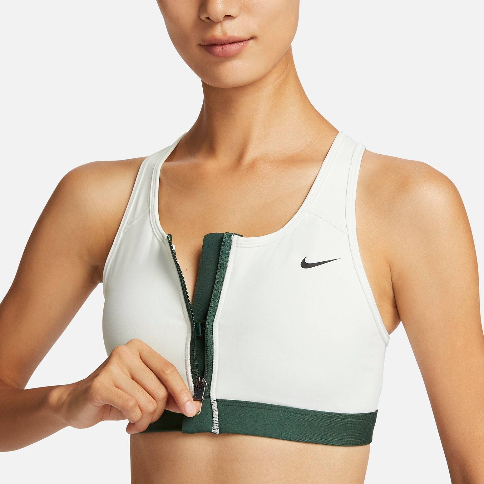 (WMNS) Nike Swoosh Medium-Support Padded Zip-Front Sports Bra 'White Green' FQ0696-121