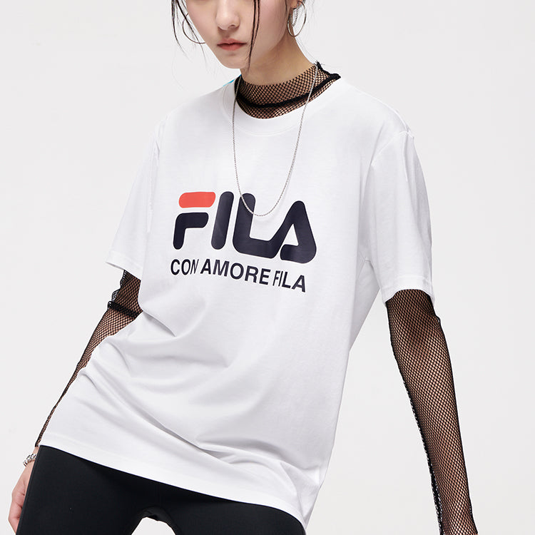 Men's FILA FUSION Logo Printing Casual Round Neck Short Sleeve White T51M829150D-WT