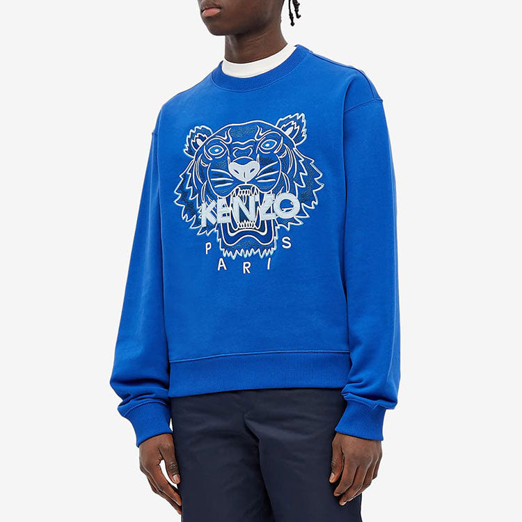 Men's KENZO Tiger Embroidered Pattern Round Neck Pullover Royal blue FB55SW1104XA-71