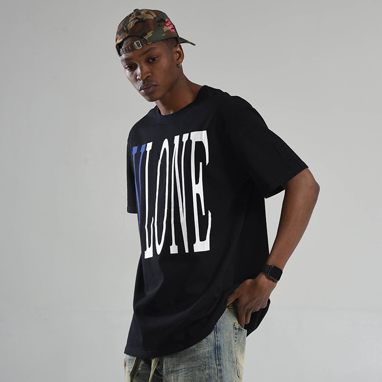 VLONE Large Logo Round Neck Short Sleeve T-shirt 'Black Blue' VLTE17SS004