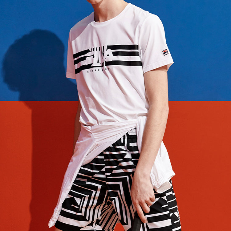 FILA Stripe Contrasting Colors logo Printing Short Sleeve White A11M023107F-WT