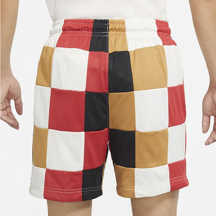 Men's Air Jordan Loose Plaid Colorblock Mesh Shorts Red Clay Element Gold Colorblock DQ8348-662