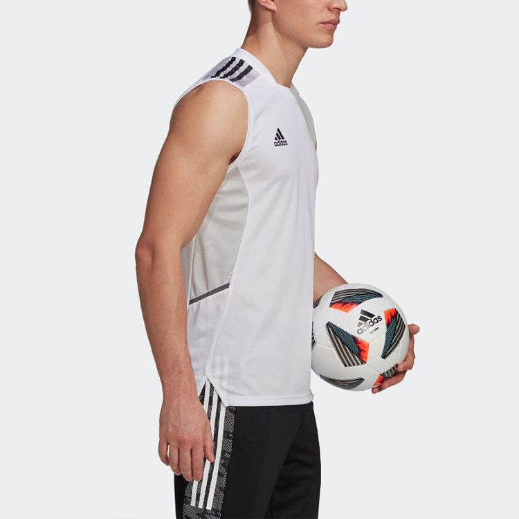 Men's adidas Solid Color Stripe Logo Round Neck Soccer/Football White Vest GH7160