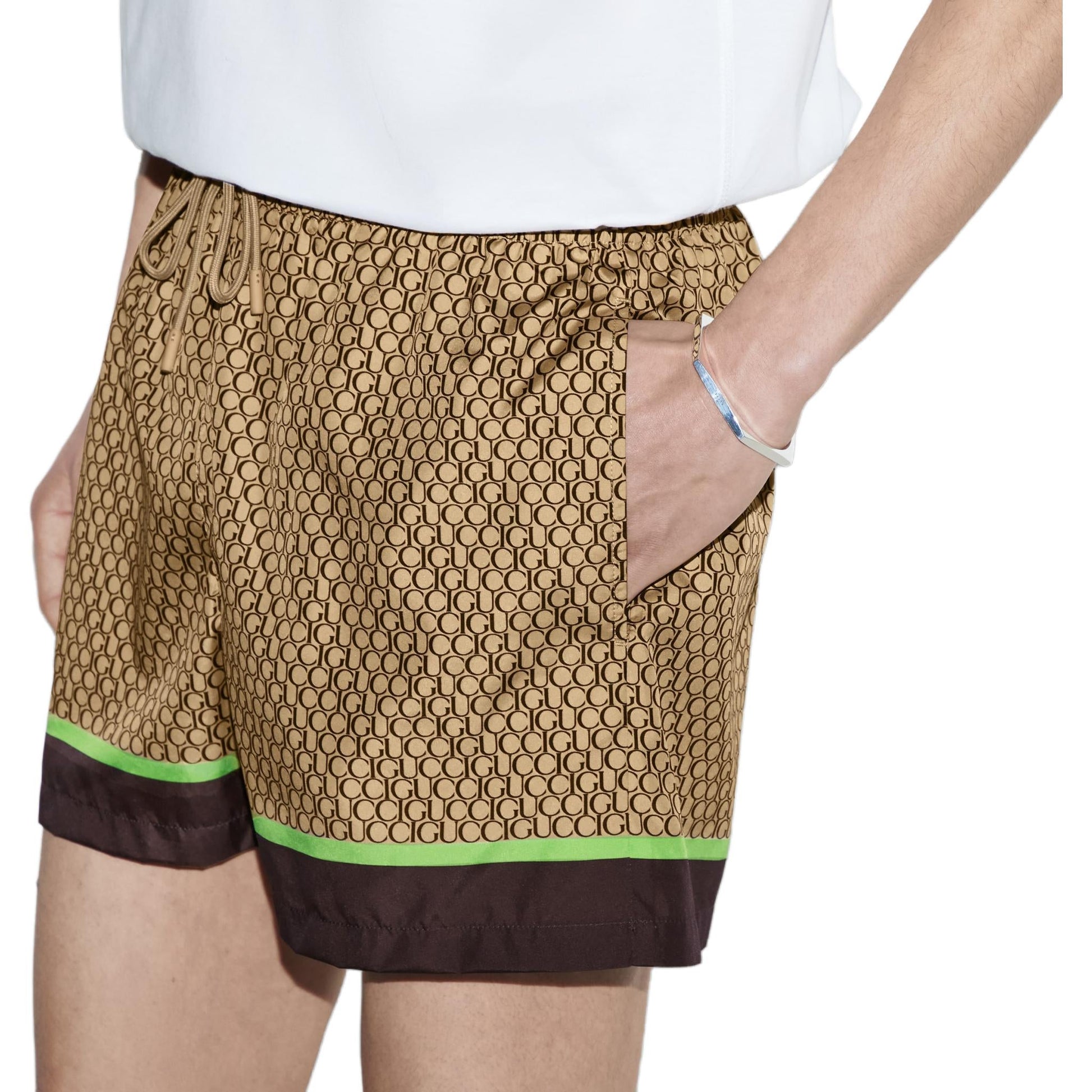 Gucci Allover Gucci Print Nylon Swim Shorts 'Beige Ebony' 791101-XHAJO-2270