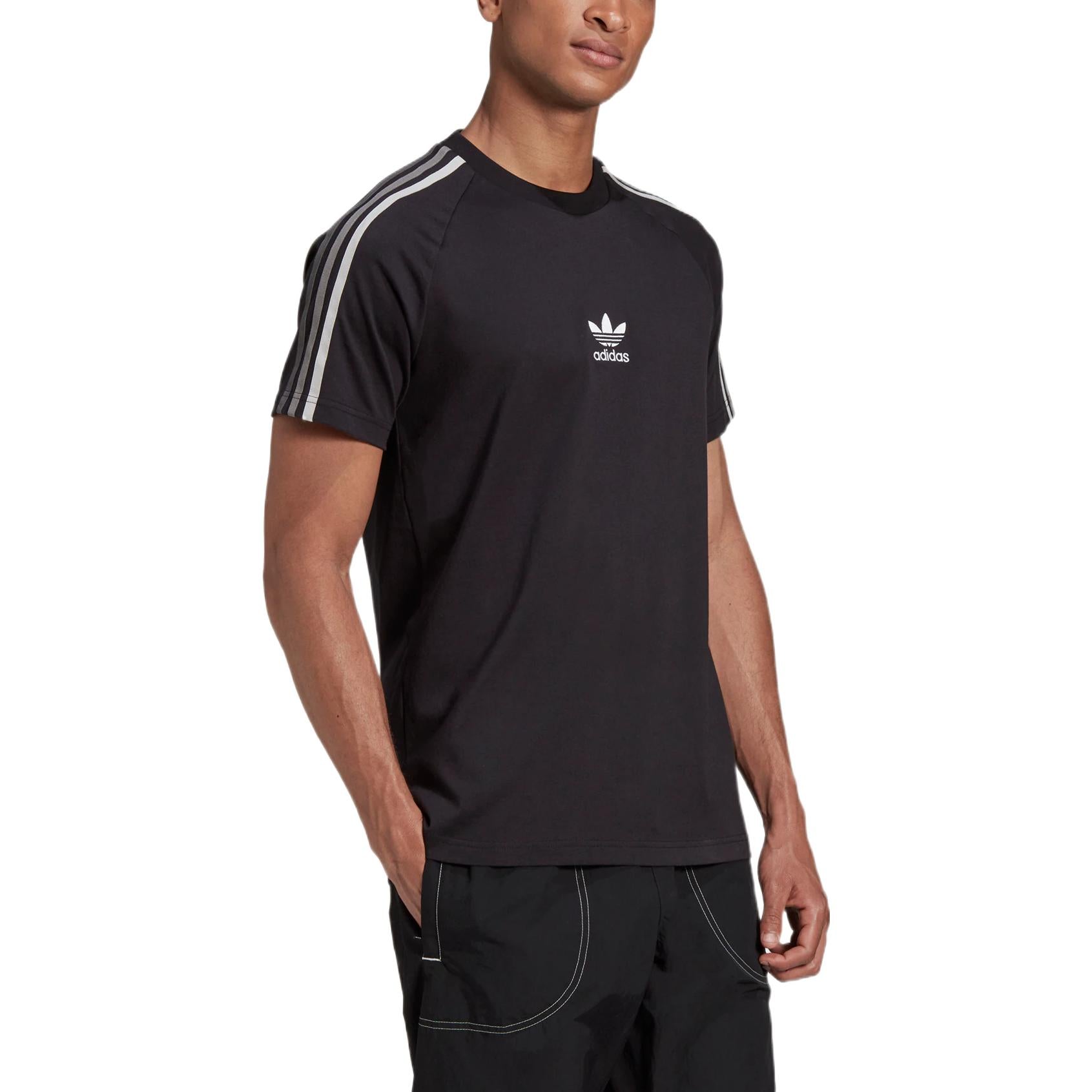adidas originals Stripe Logo Micro Mark Round Neck Casual Short Sleeve Black GK1963