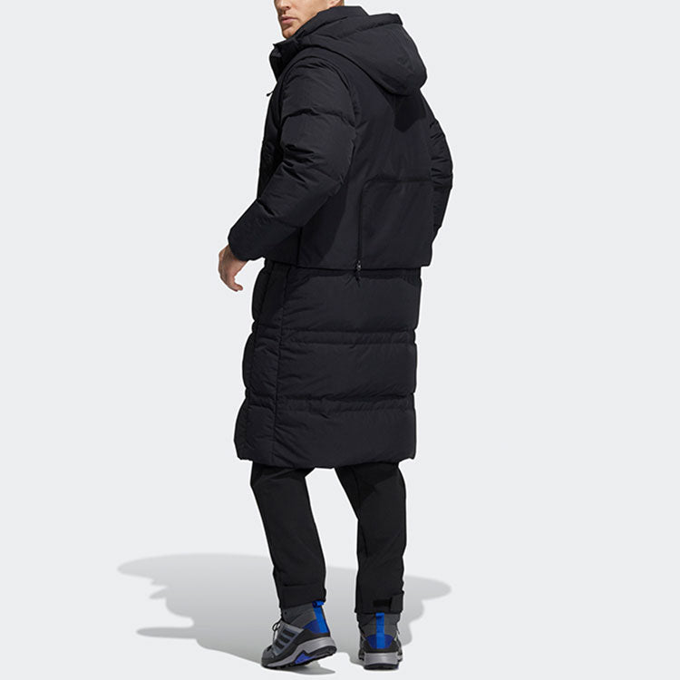 adidas Outdoor Sports Detachable Vest Long Hooded With Down Feather Jacket Black H13853
