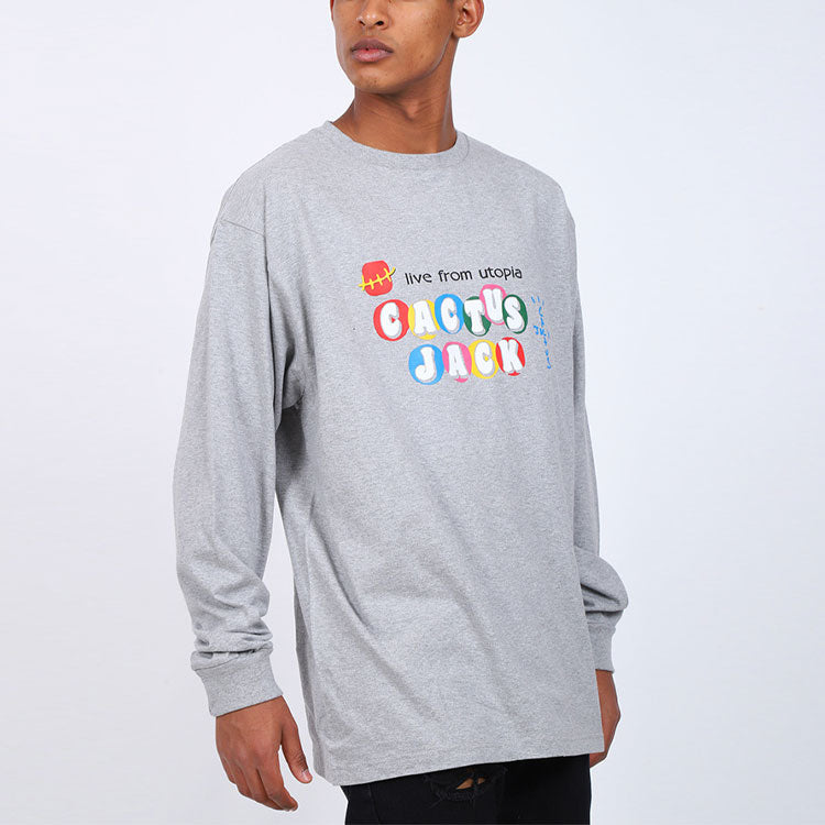 Travis Scott Cactus Jack x McDonald Crossover Chest Alphabet Printing Pattern Long Sleeves Unisex Gray TC-6