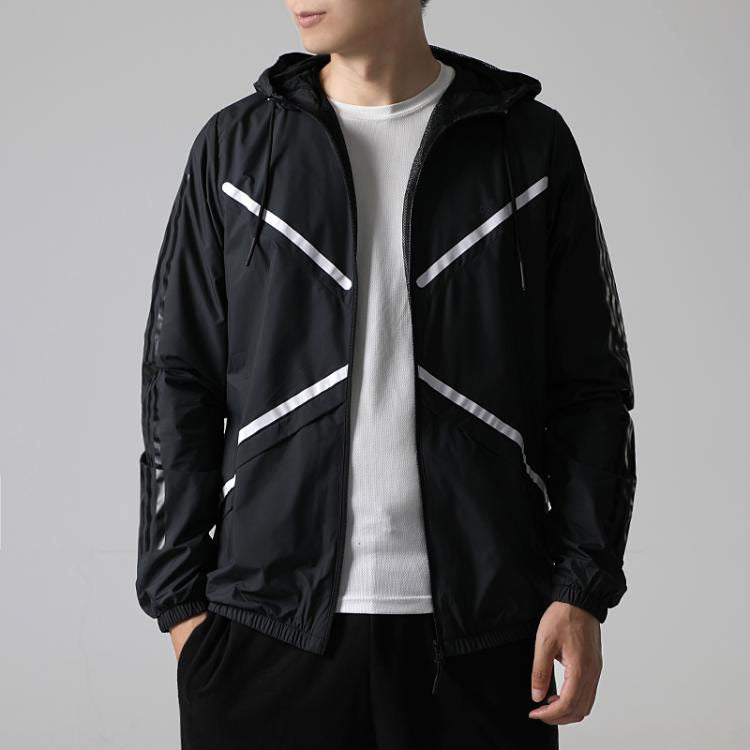 adidas neo M Xield Wb Printing Stripe Windproof Sports Hooded Jacket Black DM4328