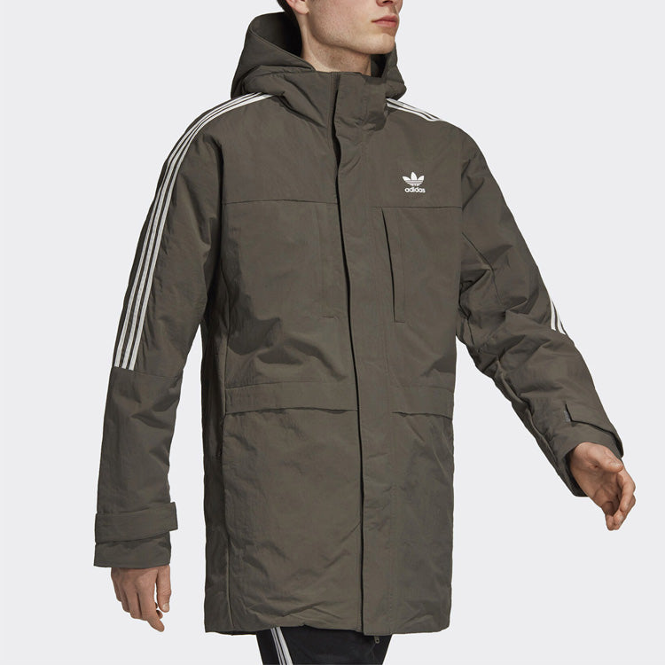 adidas Duck Down Full Zip Hooded Grey Parka Jacket DH5027