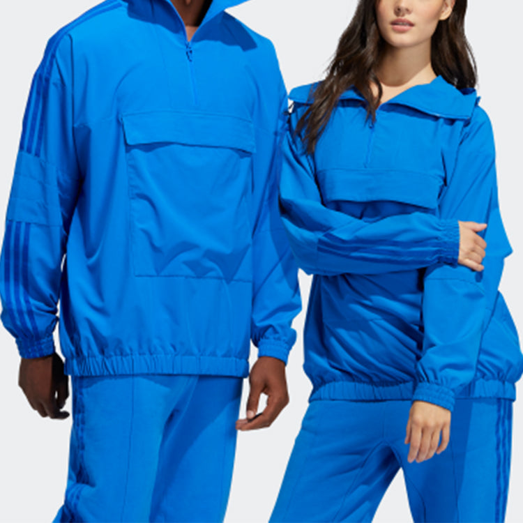 adidas originals Solid Color Hooded Casual Jacket Blue HE2763