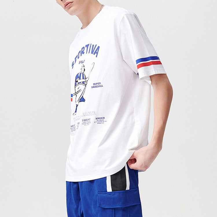 Men's FILA FUSION Alphabet Printing Round Neck Short Sleeve White T-Shirt T11M122110F-WT