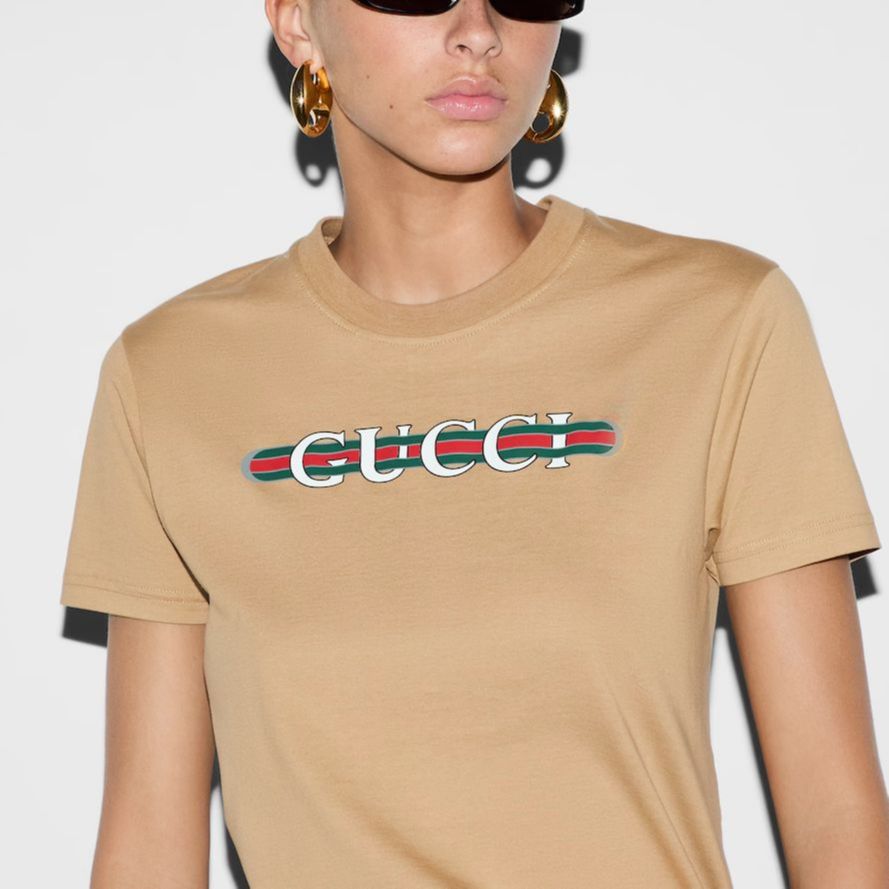 (WMNS) Gucci Cotton Jersey T-Shirt With Print 'Beige' 787299-XJGNW-2293