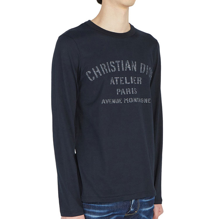 Men's DIOR Solid Color Printing Cotton Casual Round Neck Long Sleeves Navy Blue 043J611A0589-589