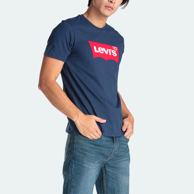 Men's Levis Alphabet Logo Loose Round Neck Short Sleeve Navy Blue 17783-0139