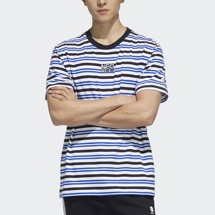 adidas neo M Sw Strp Rng T Contrasting Colors Stripe Sports Short Sleeve Couple Style Blue HC9682