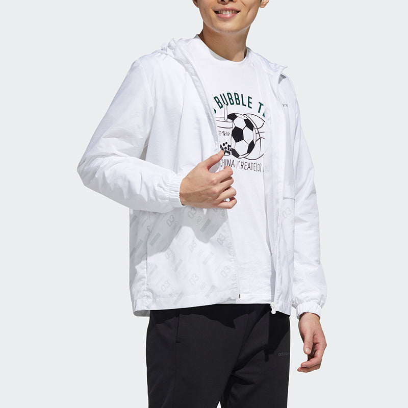 adidas neo M Brlv Wb 2 logo Printing Splicing Windproof hooded track Jacket White GK1512