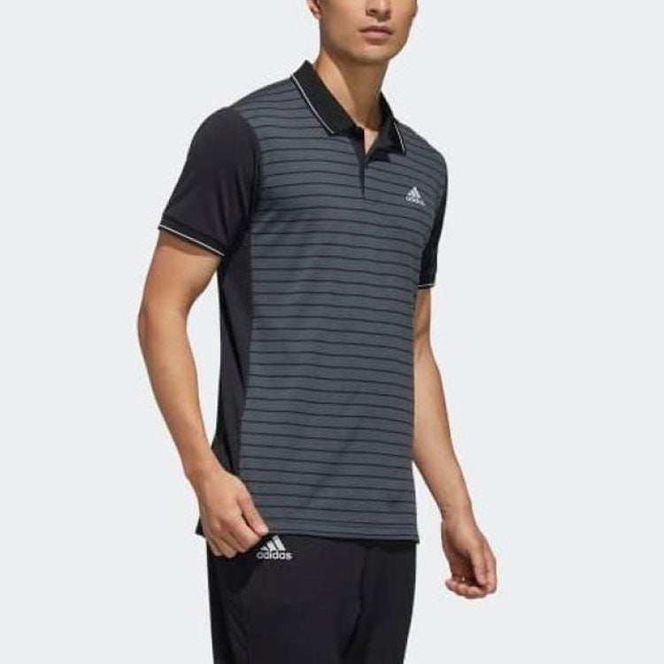 adidas Tennis Sports Stripe Short Sleeve Polo Shirt Gray FK1415
