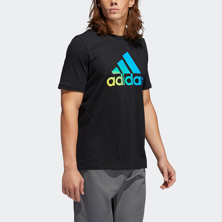 adidas Gradient Sports Training Printing Logo Round Neck Short Sleeve Black GT7752