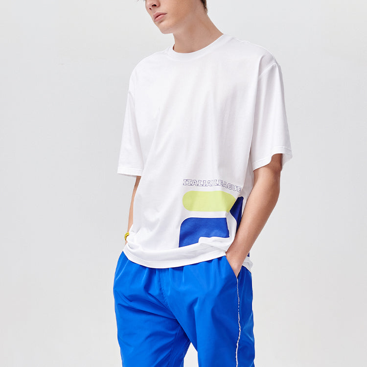 Men's FILA FUSION Contrasting Colors Logo Printing Loose Knit Sports Short Sleeve White T11M122114F-WT