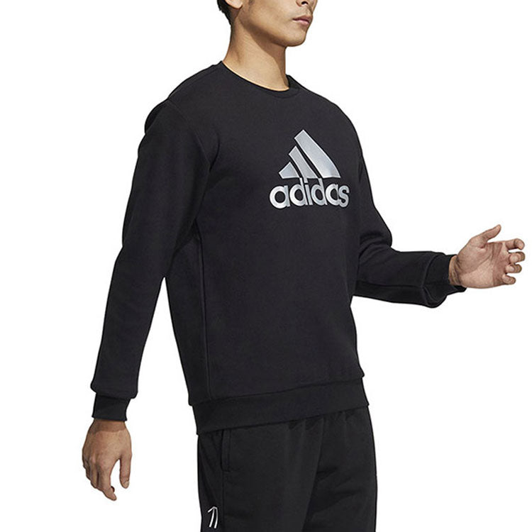 Men's adidas Logo Printing Round Neck Pullover Long Sleeves Autumn Black HM2960