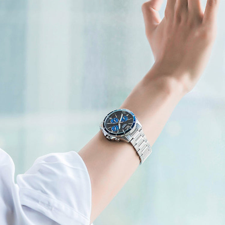 CASIO Business Style Waterproof Quartz Men Silver/Black Stainless Steel Strap Mens Blue Analog MTP-1374D-2A