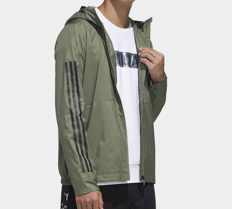 adidas Stripe Printing Sports hooded Cardigan Jacket Green FM9434