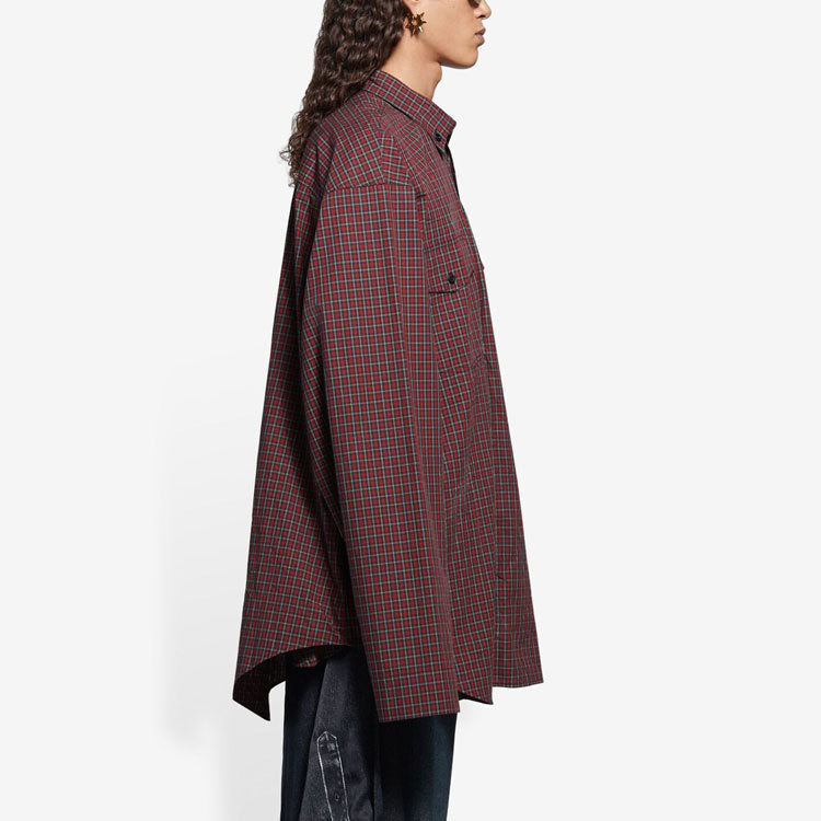Balenciaga SS21 Oversize Plaid Long-Sleeved Shirt Brown 658806TKM366100