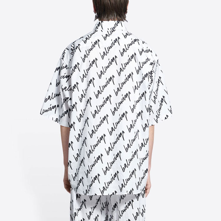 Balenciaga Allover Scribble Short Sleeve Shirt 'White Black' 681702TLLJ49040