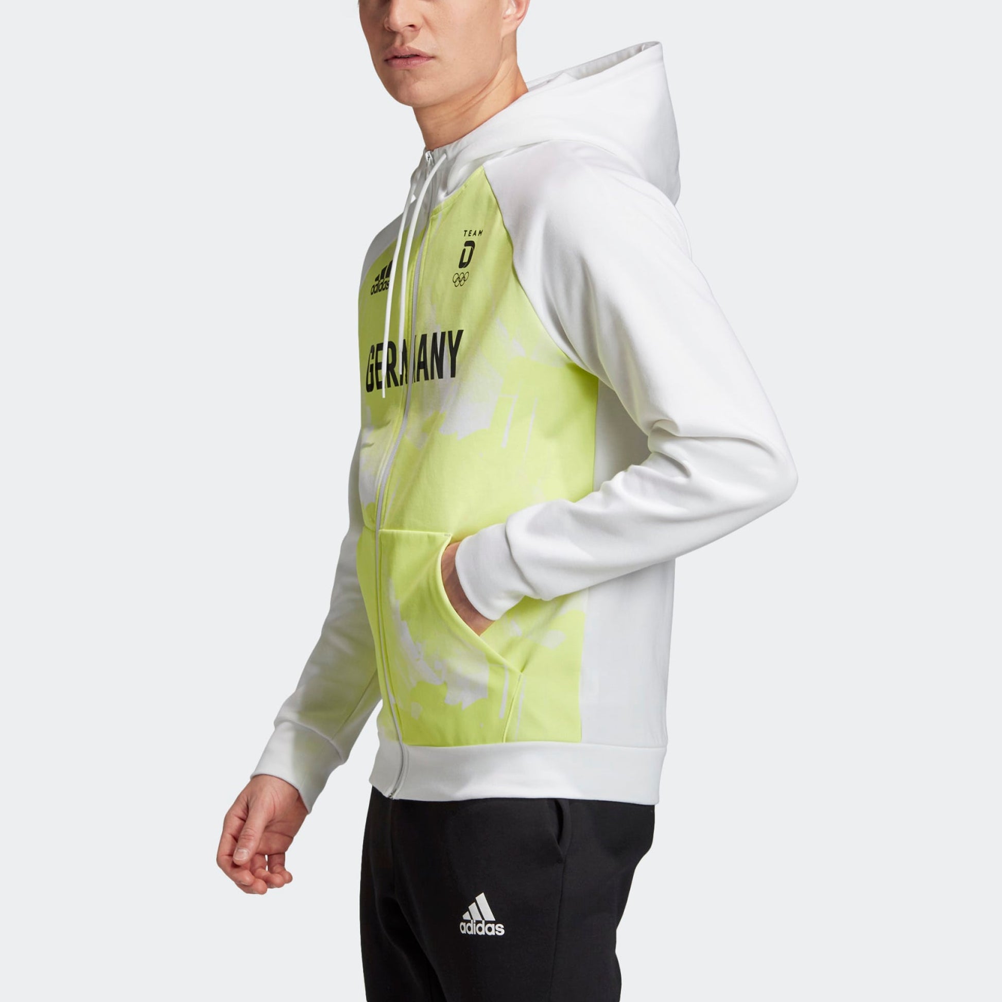 Men's adidas Tokyo Olympics German National Team Sports Hooded Cardigan Jacket White FS0073