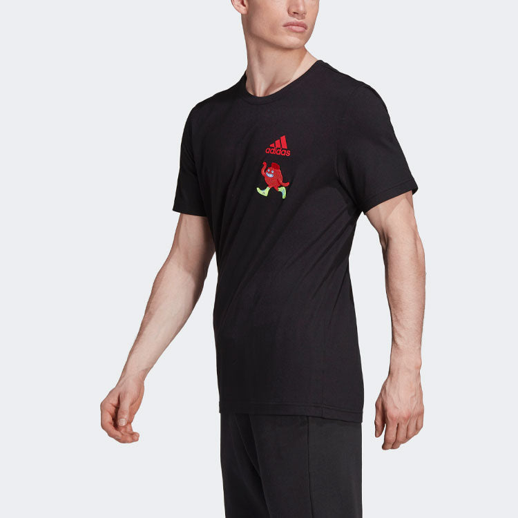 adidas Embroidery Casual Sports Round Neck Short Sleeve Black FP8459