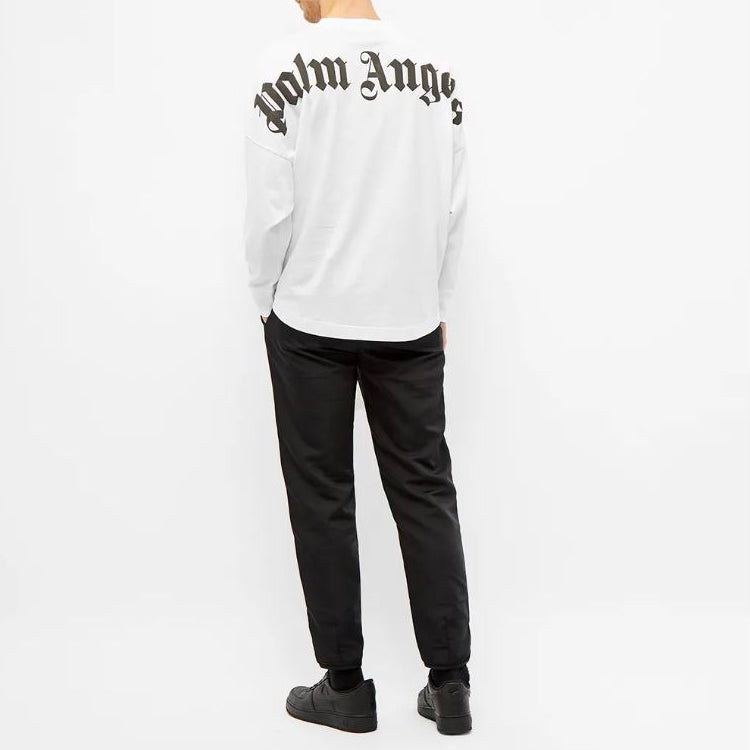 Men's PALM ANGELS Back Large Logo Printing Long Sleeves White PMAB001R204130030110