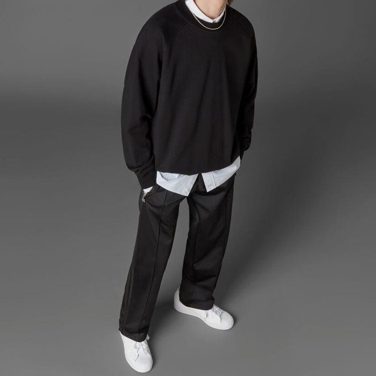 Men's adidas originals Solid Color Loose Casual Round Neck Pullover Black HD2242