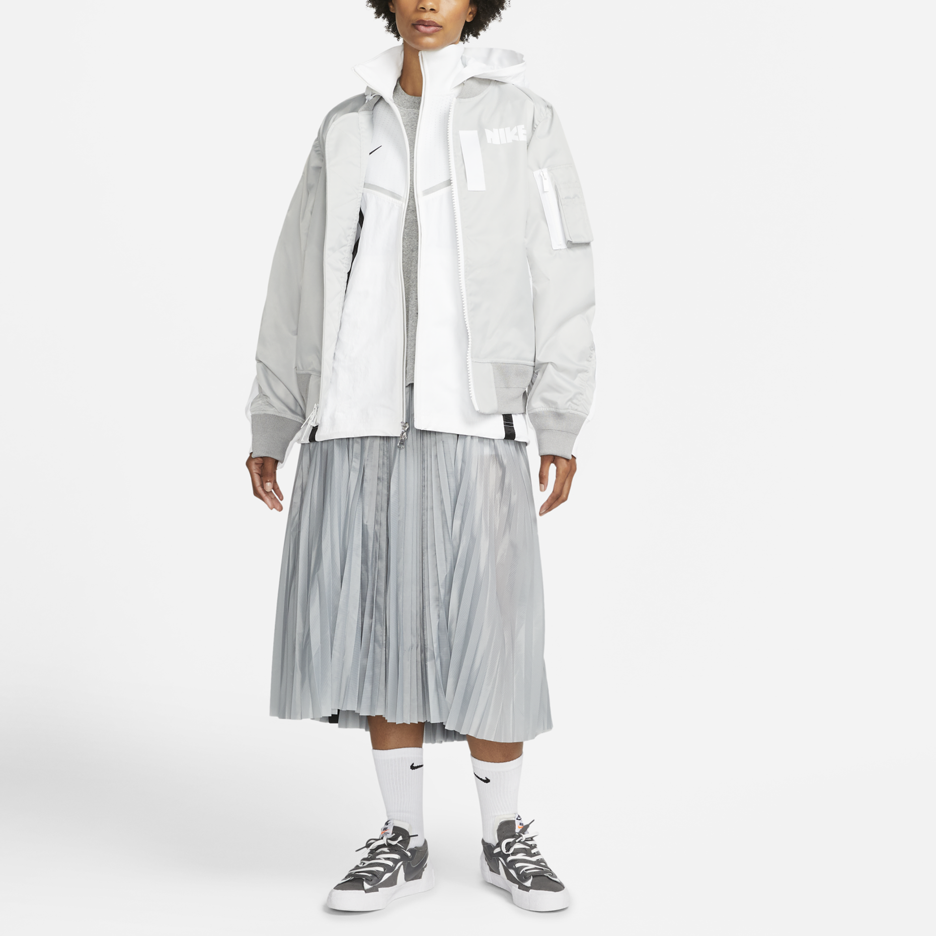 (WMNS) Nike x sacai Layered Bomber Jacket 'Grey Fog' CV5686-097
