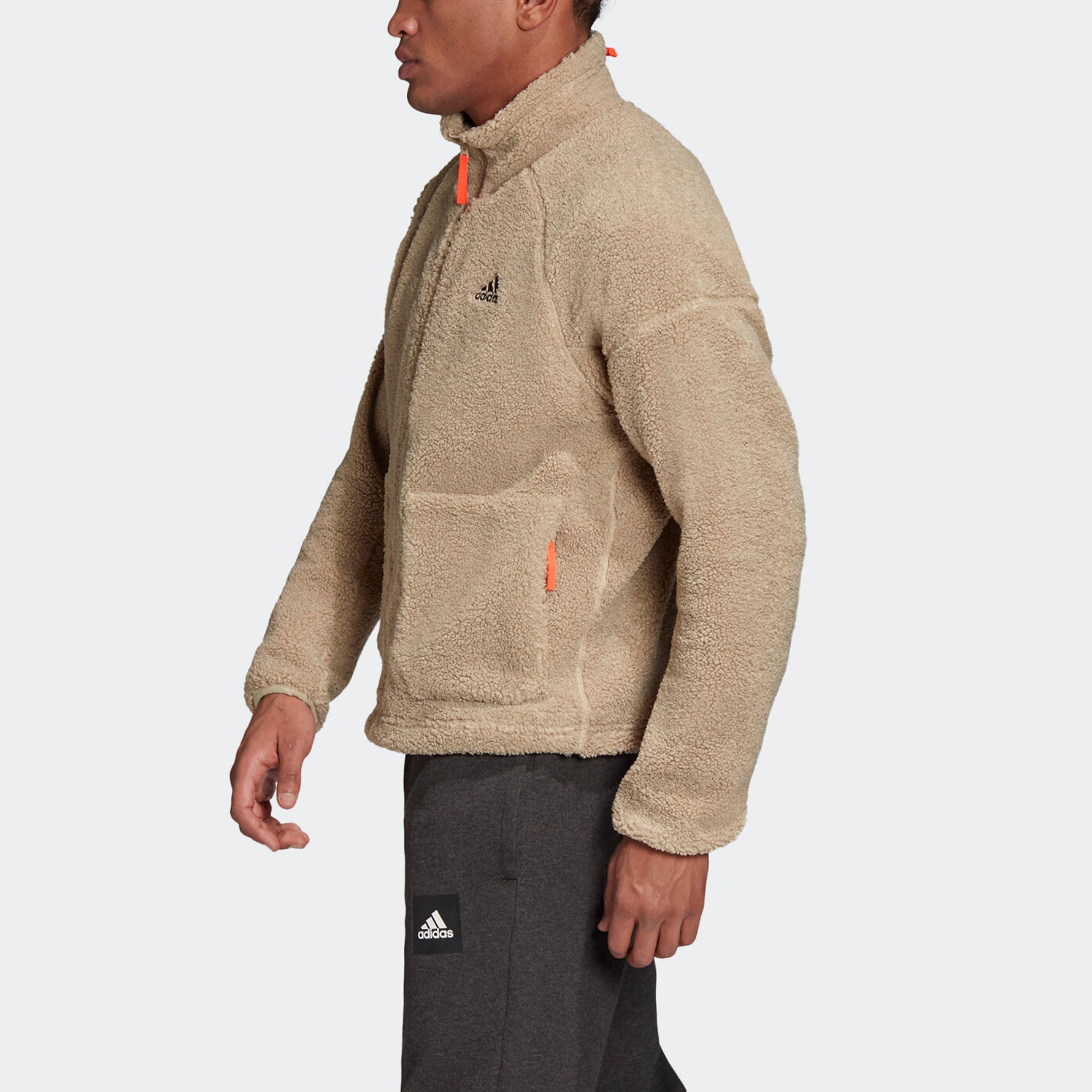 adidas Stand-up Collar Outdoor Sherpa Fleece Track TOP Jacket Beige Men's Brown FR5282