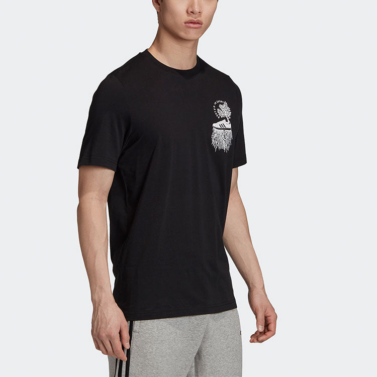 adidas M Ris T Sports Training Printing Logo Round Neck Short Sleeve Black GD5920