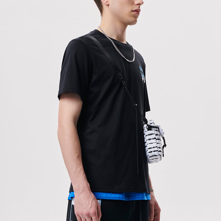 Men's FILA FUSION Alphabet Logo Round Neck Short Sleeve Dark Black T-Shirt T11M131107A-BK